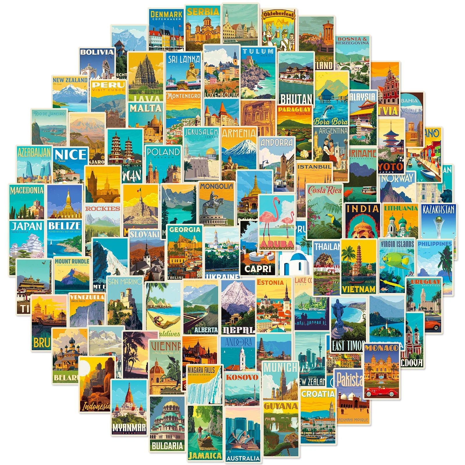 100Pcs World Famous Landmarks Building Graffiti Stickers for Luggage Suitcase Vinyl Tourist Attraction Sticker