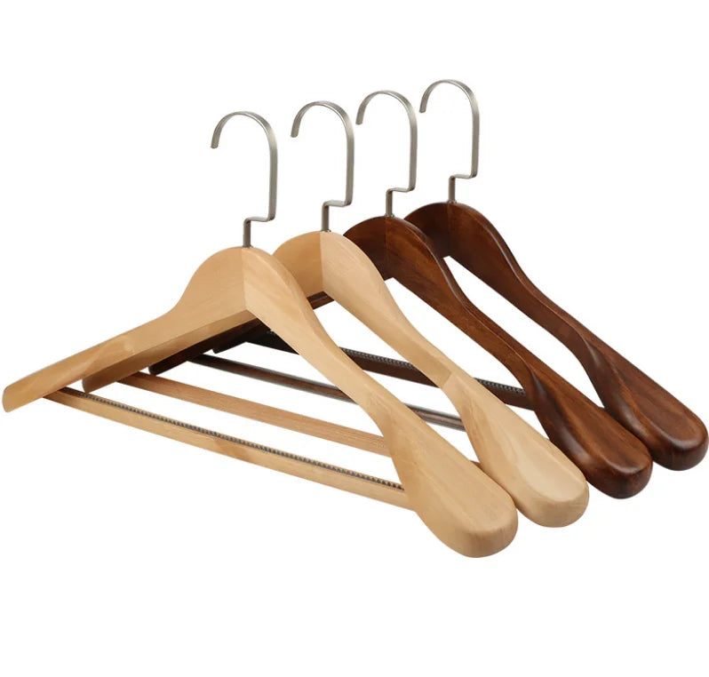 Wholesale Thickened Trackless Solid Wood Hanger Non-slip Home Hotel Suit Hanger with Wide Shoulder for Wardrobe