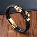 Genuine Men's Stainless Steel Silver Plated Vintage Skull Braided Magnetic Clasp Bangle Bracelet