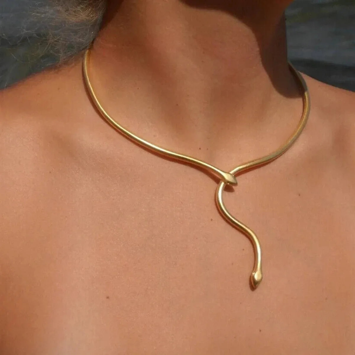 Statement 18K Real Gold Plated Snake Shape Necklace Waterproof Stainless Steel Snake Cuff Pendant Choker Necklace Women
