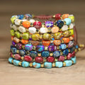 Bohemian Beaded Bracelet Handwoven Natural Rainbow Sea Sediment Yoga Healing Dainty Stone Bracelet for Women Girls