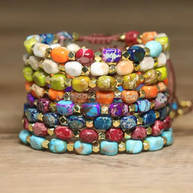 Bohemian Beaded Bracelet Handwoven Natural Rainbow Sea Sediment Yoga Healing Dainty Stone Bracelet for Women Girls