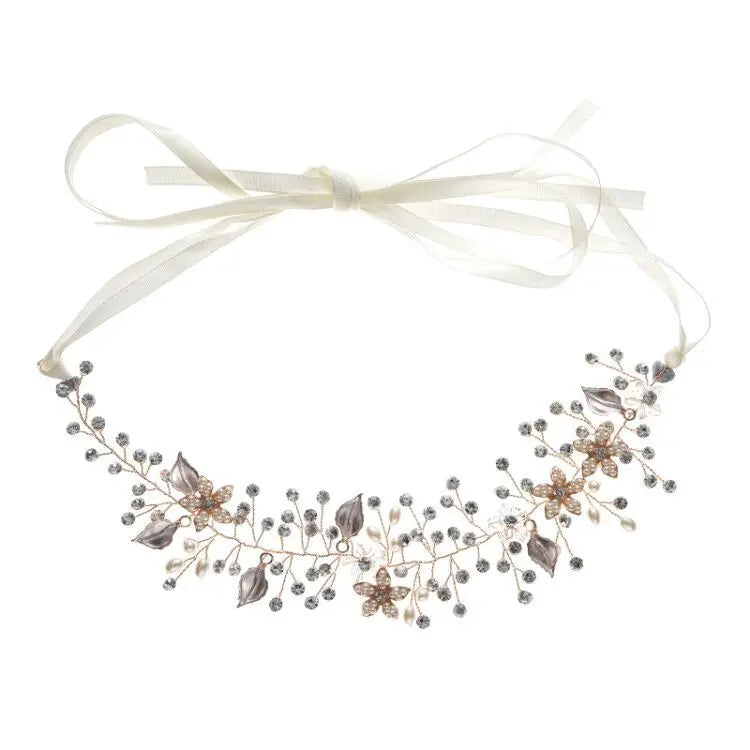 Alloy Flower Wedding Jewelry Crown Handmade Bride Hair Accessories Floral Crystal Pearl Headbands Bride Hair Ornament