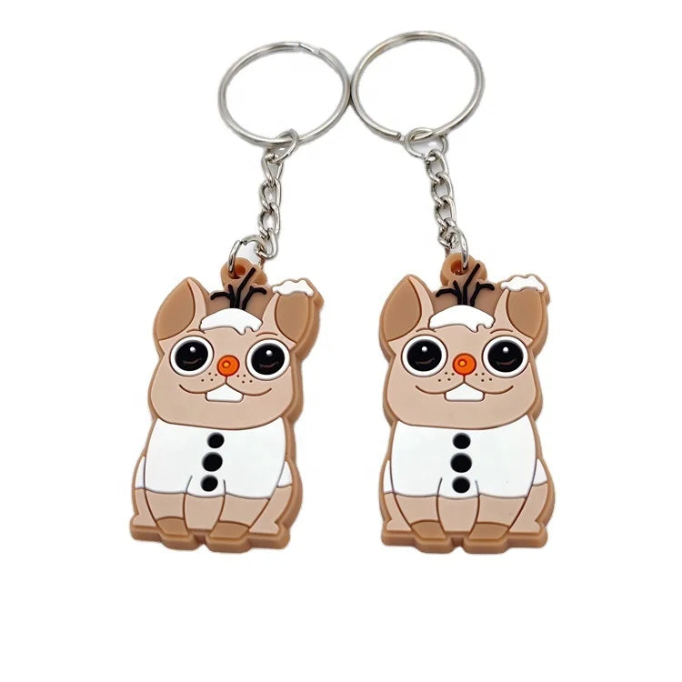 Durable Cartoon Animal Shape Iron Rubber Keychain Ring with Silk Screen Printing and Your Own Logo
