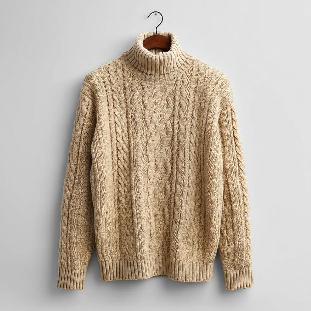 Wholesale Custom Men's Chunky Wool Cable-Knit Turtleneck Sweater for Winter Breathable Feature