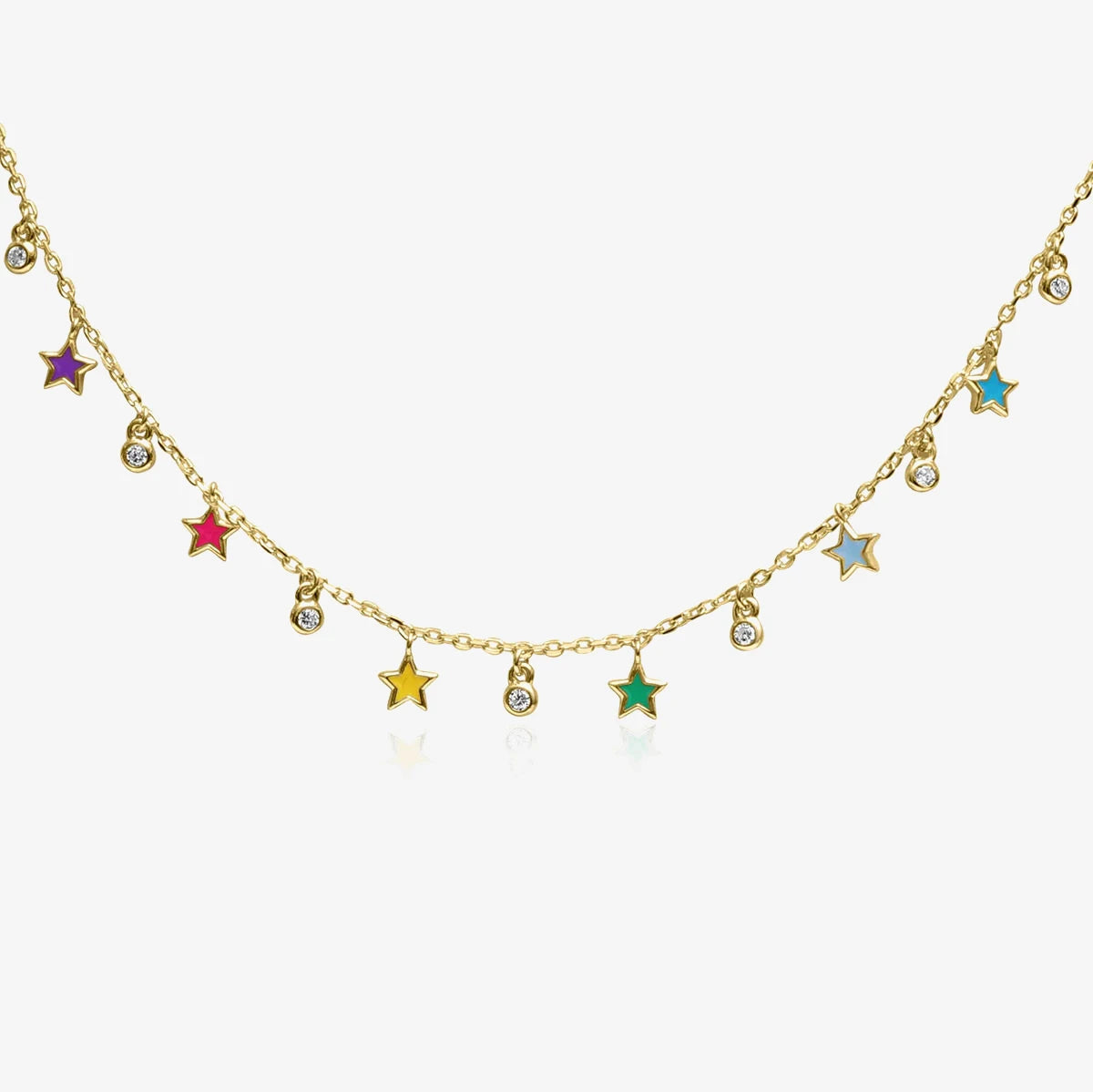 Bezel CZ Rainbow Color Enamel Star Charm 925 Sterling Silver Gold Plated Women Jewelry Chain Necklace
