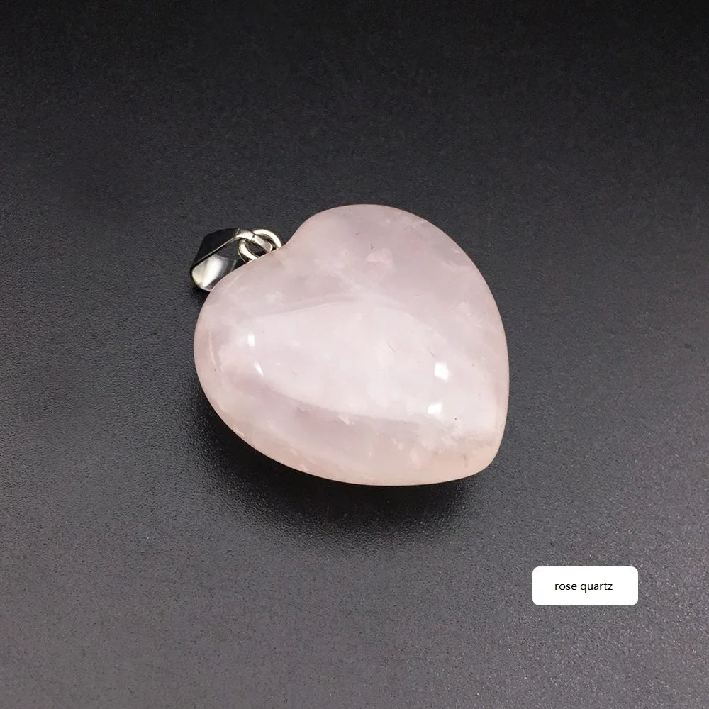 HZ Natural Stone Heart Shape Tini Stone Jade Pendant Jewelry Ornament Necklace for Gift Rose Quartz Heart Jewelry