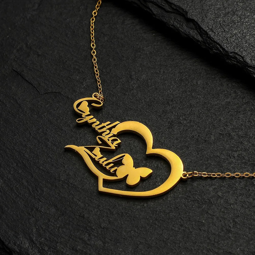 Custom Stainless Steel Waterproof Link Chain for Women Romantic Geometric Crystal Rhinestone Name Necklace Claw Setting Inlay