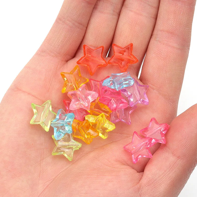 50pcs/bag Transparent Acrylic Star Loose Beads Candy Color Star Spacer Beads for DIY Jewelry Making Finding