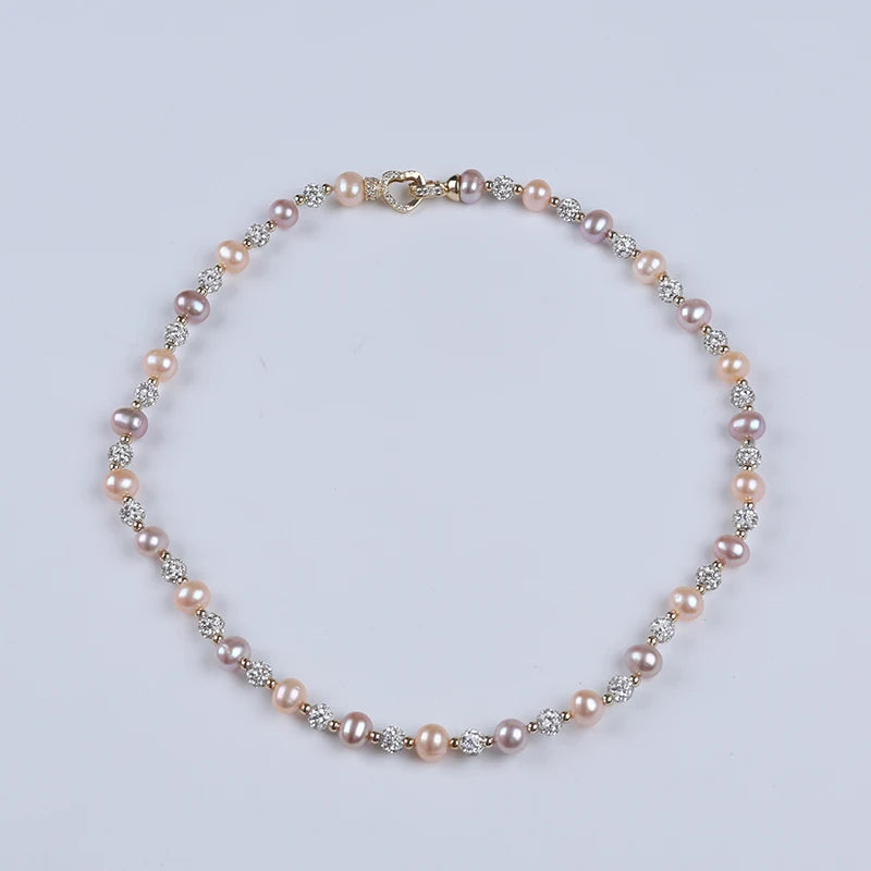 Zhuji Simple Elegant Natural White Purple Pink Freshwater Potato Pearl Necklace for Woman Jewelry