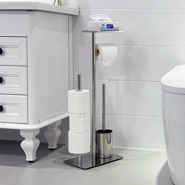 HANGSHUA Multifunctional Polishing Bathroom 201 Stainless Steel Free Standing Toilet Brush With Toilet Paper Holder