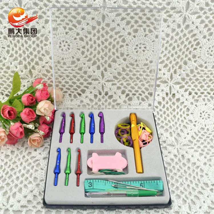 Detachable Needle Hook Set with Pouch Metal Head Interchangeable Aluminum Crochet Hook Set