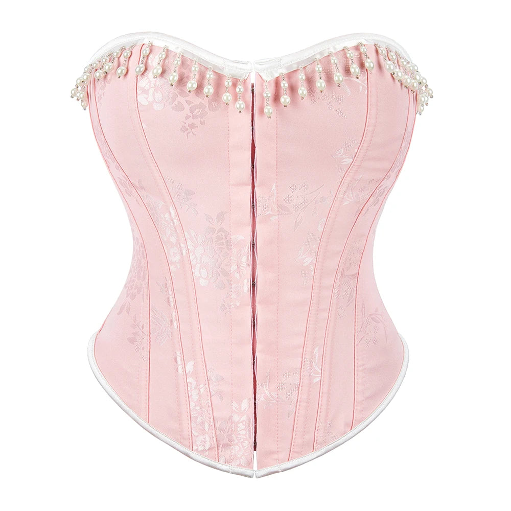 Pink Crocheted Floral Overbust Corset Eco-Friendly Anti-Bacterial Fashion Bustier Top Lingerie Shaper