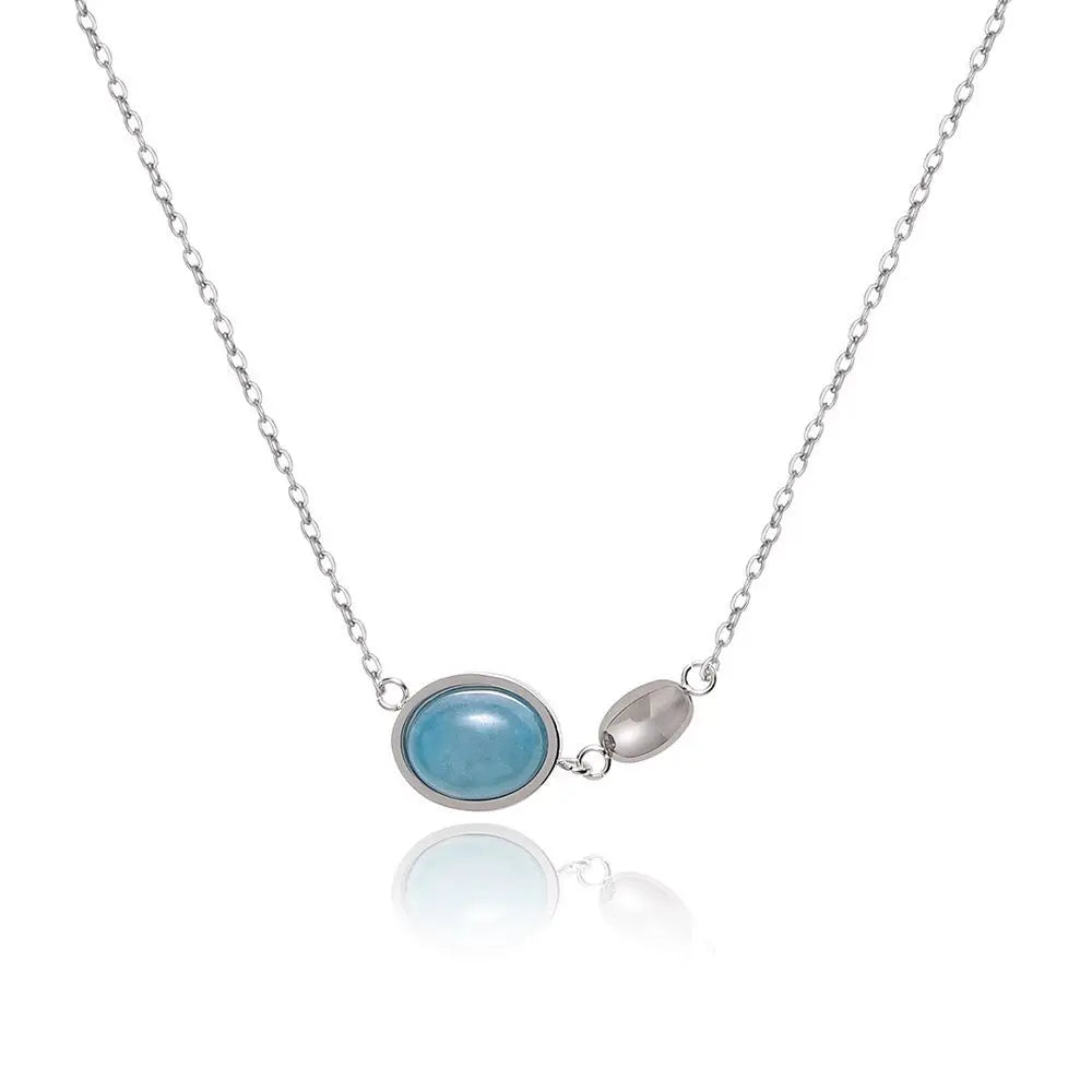 Joolim Jewelry Gold Plated Oval Peacock Blue Crystal Pendant Necklace Stainless Steel Jewelry Wholesale