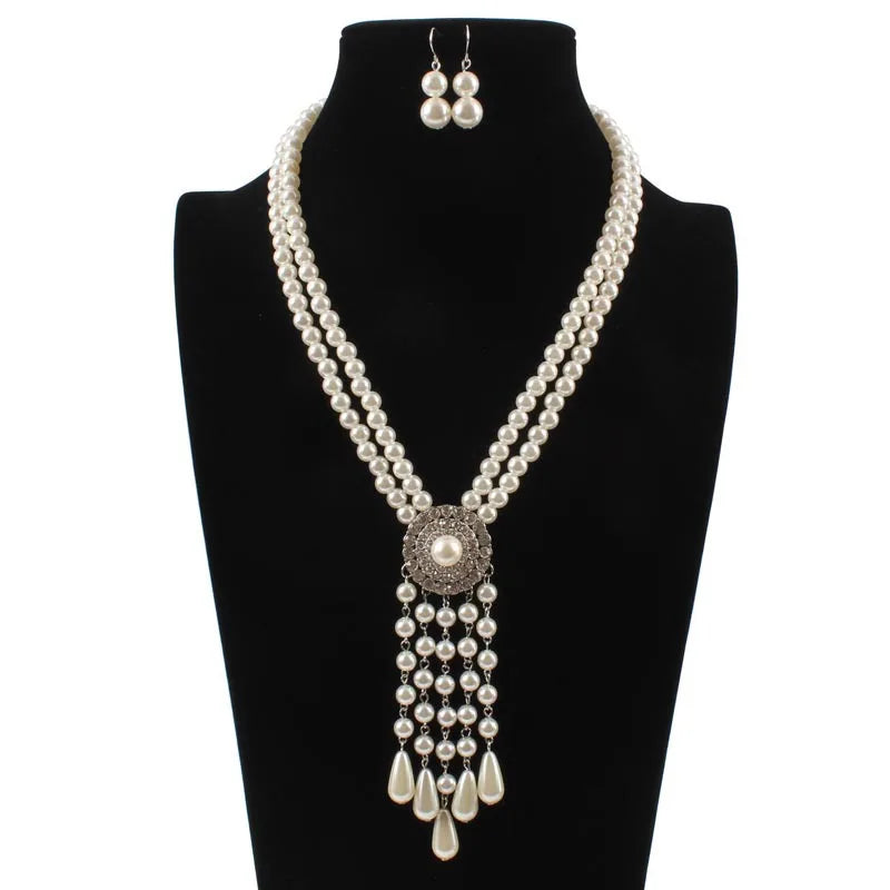LUOXIN Factory Wholesale Fashion Elegant Imitation Pearl Necklace Jewelry Set for Women