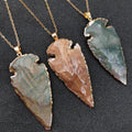 HZ Natural Stone Indian Agate Rough Stone Raw Gold Electroplated Gemstone Agate Charm Arrowhead Pendants Carving Crafts Gems