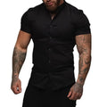 Summer Fashion Short Sleeve Shirt Men Super Slim Fit Male Casual Social Business Dress Shirt Brand Men Fitness Sports Clothing