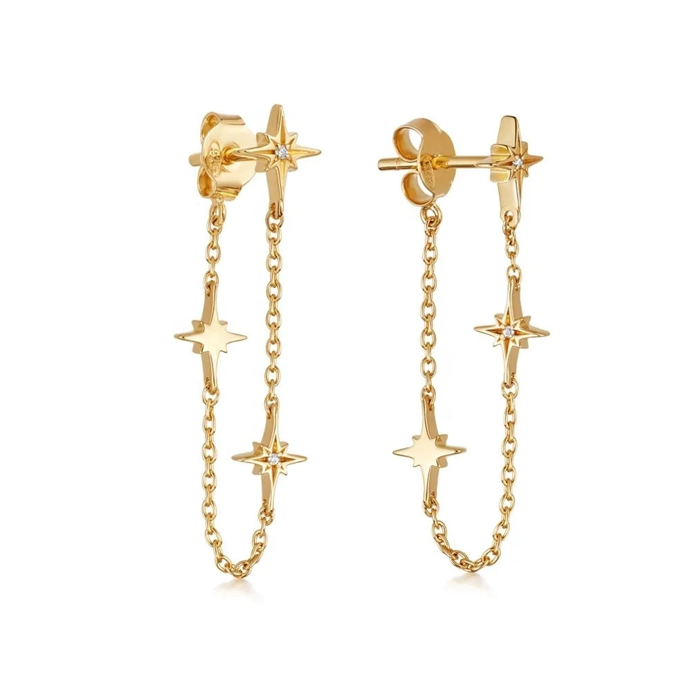 LOZRUNVE Custom Jewelry Manufacturer Cheap 925 Sterling Silver Gold Star Chain Earring