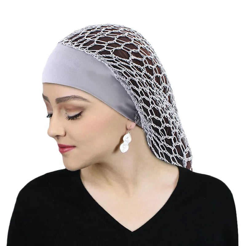 Handmade Crochet Hair Net Mesh Sleep Cap Rayon Snood Head Wrap for Women Long Curly Hair Accessories Bonnet Hat