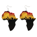 Big Fashion Wood Hoop African Map Print Wooden Earrings African Women