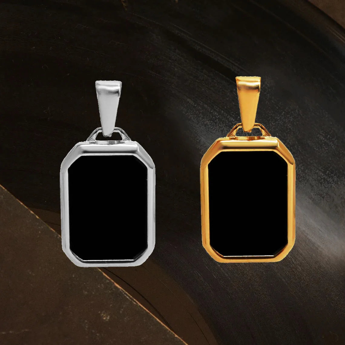 Custom Stainless Steel Gold Plated Jewelry Natural Stone Single Gemstone Pendant Trendy Black Onyx Rectangle Pendants for Men