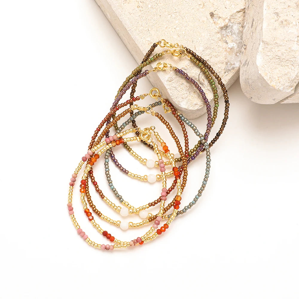 Bohemian Thin Miyuki Beaded Stone Animal Pattern Bracelets for Women Handmade Chain Vintage Ethnic Bangles Wedding Anniversary