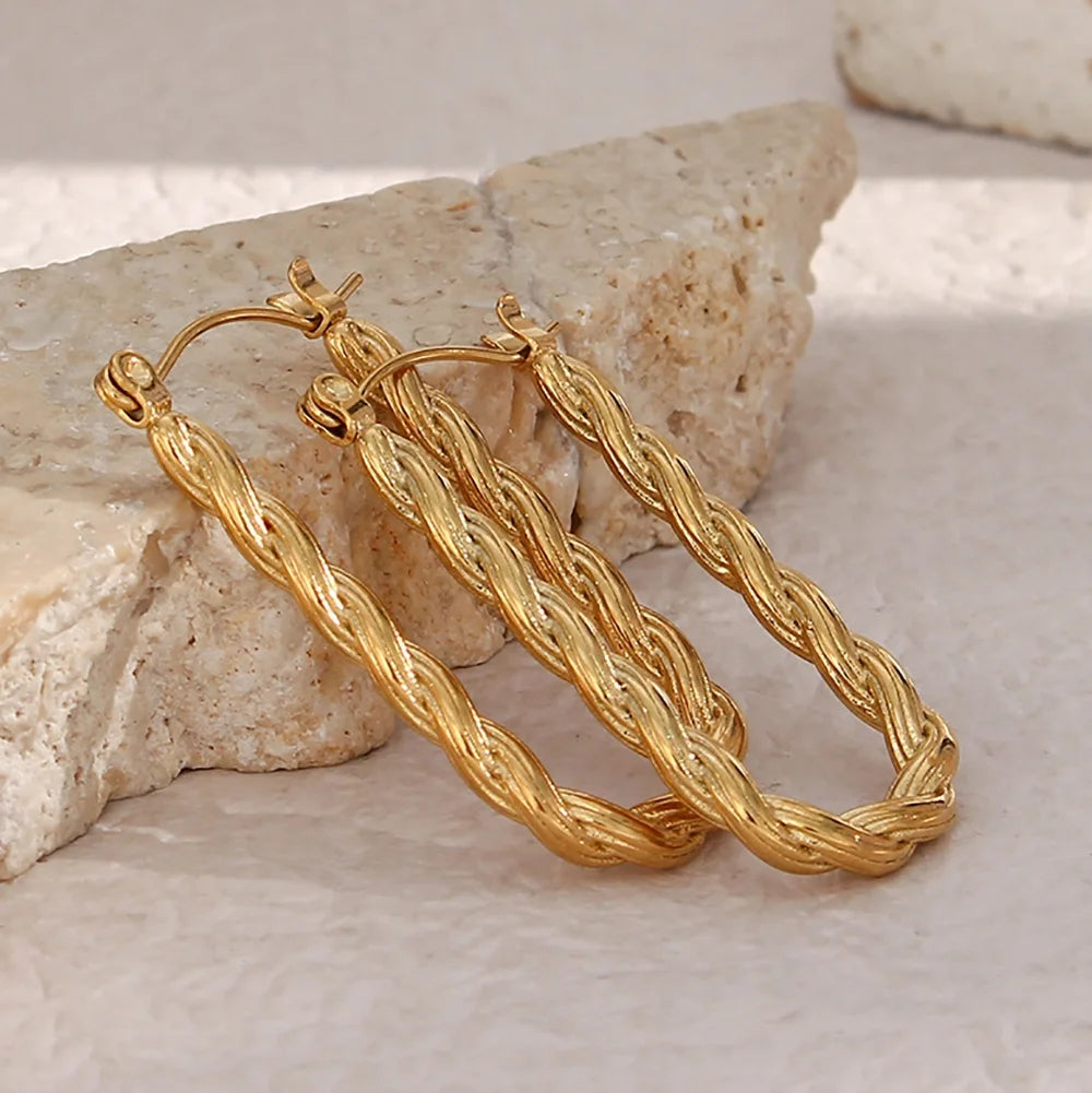 Dreamshow Exaggerated 18K Gold Plated Twisted Statement Hoop Earring Tarnish Free Stainless Steel Gold Hoop Earrings