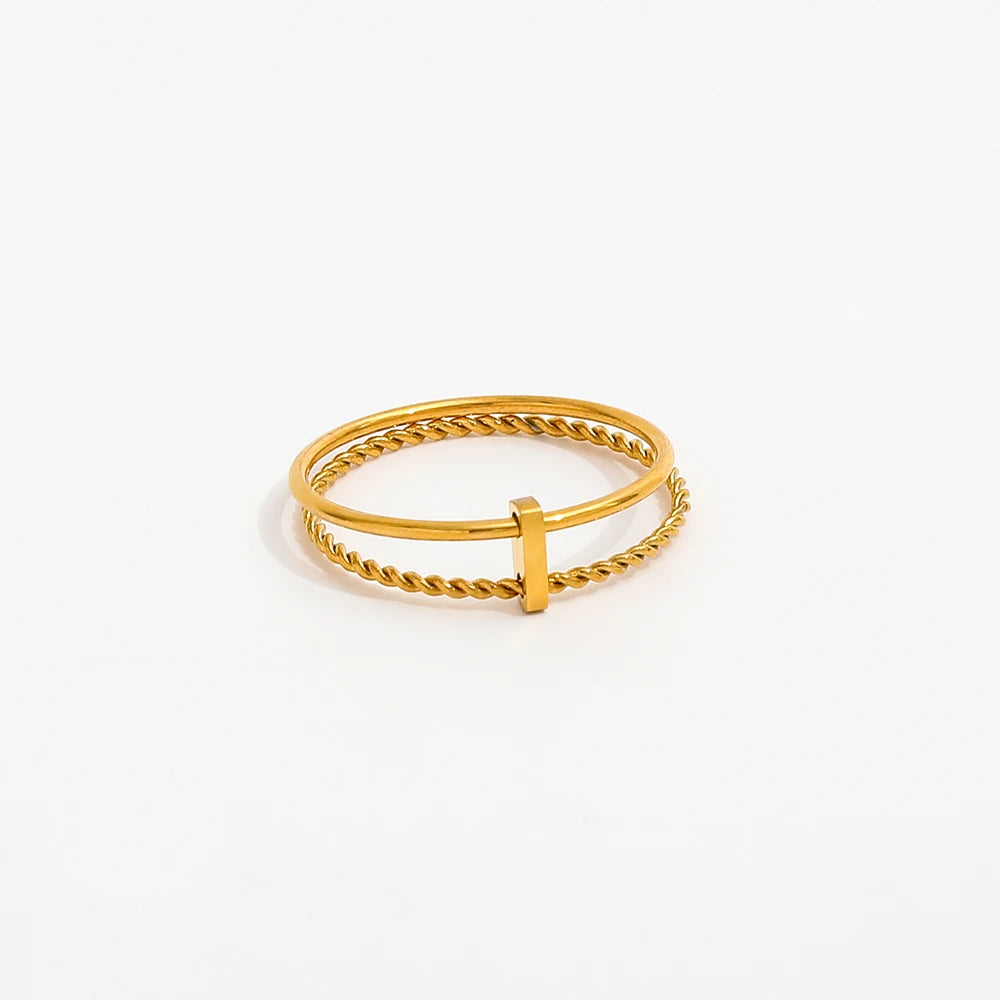 High End 18K PVD Gold Plated 2pc/set Dainty Rings Stainless Steel Jewelry Women Gift