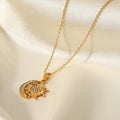 Lateefah Vintage Style 18K Gold Stainless Steel Moon and Sun Inlaid Diamonds Pendant Necklace