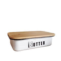 Eco-Friendly Porcelain Tableware Enamel Metal Steel Butter Dish Bamboo Lid Beautiful Container Home Professional Use
