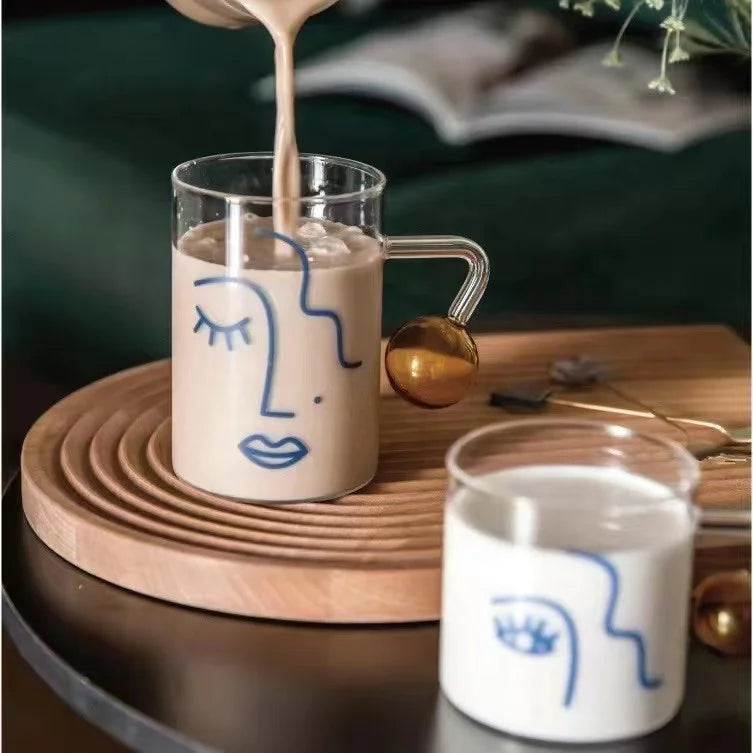 Seaygift Hot Sell Creative Borosilicate Glass Milk Juice Drinking Cups Cute clear Unique Handle Glass Tea Coffee Mug Cup