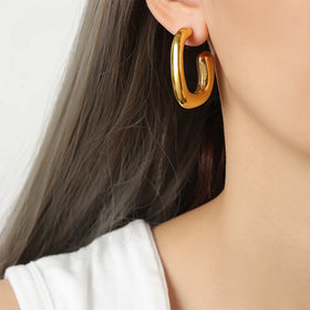 Customized New Retro Simple Geometric G Shaped Earrings Titanium Steel 18K Gold High-Grade Hoop Earrings Wholesale Waterproof