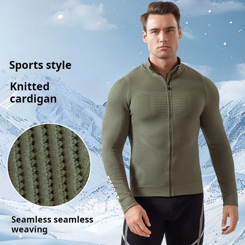 New breathable men's sports jacket with zipper stand up collar long sleeved quick drying running and fitness training jacket