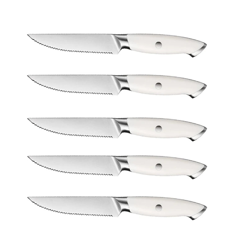 4.5 Inch Steak Knives with White ABS Handle 5cr15 Stainless Steel Serrated Knife Set Durable Metal Steak Knife Collection