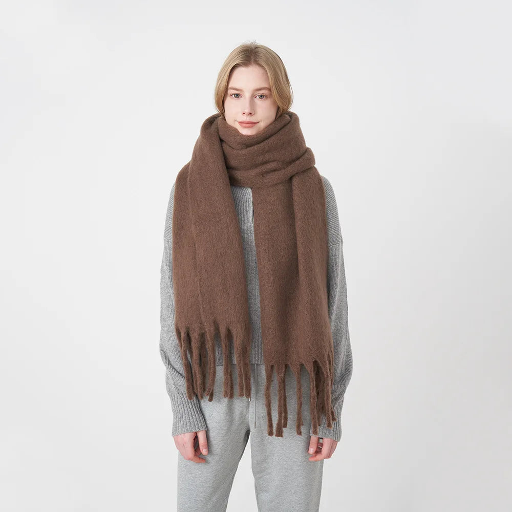 Women Solid Color Scarves Cashmere With Tassel Lady Winter Autumn Long Scarf Thick Warm Female Shawl