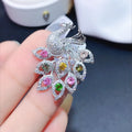 Handmade Dual Purpose Colorful Natural Tourmaline Peacock Rings Pendant 925 Sterling Silver Women Band Rings