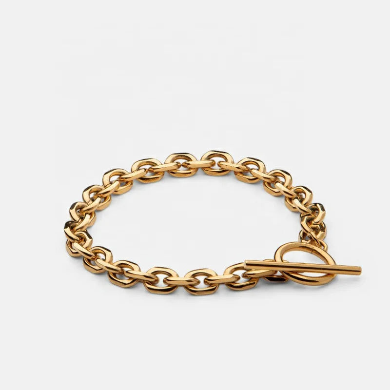 Minimal Oval Chain Ot Toggle Closed Bracelet 18k Gold Silver Stainless Steel Link Chain Bracelet Custom Logo Tags Women Jewelry