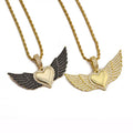 NZ1615 New Chunky 18K Gold Plated CZ Pave Angel Wing with Heart Pendant Stainless Steel Rope Chain Necklace
