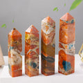 New Arrivals Natural Polished Gemstone Sunstone and Blue Apatite Symbiosis Crystal Point Tower