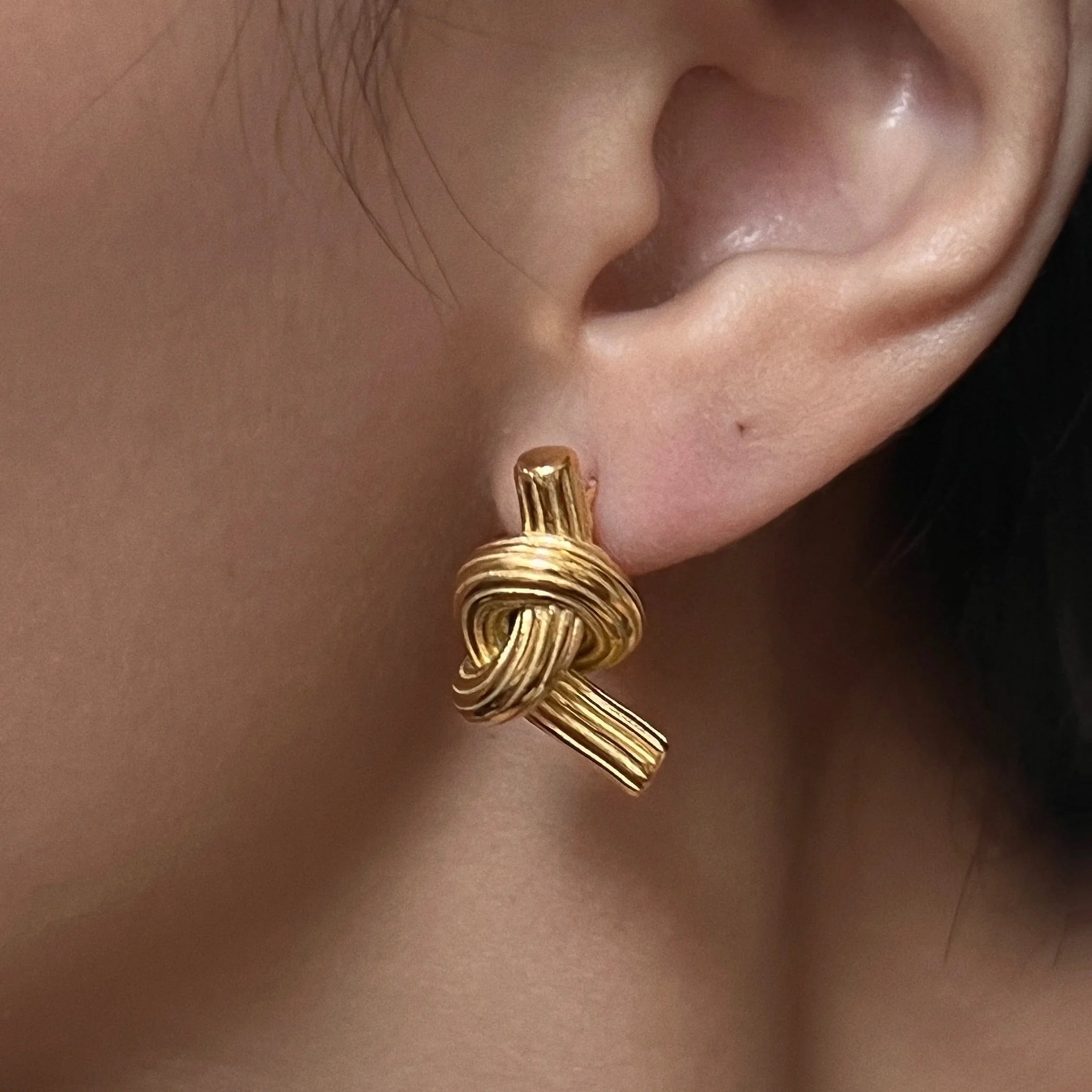 2024 Dazan New 18k Gold Plated Unique Hypoallergenic Stainless Steel Boho Vintage Hippie Knotted Earrings Waterproof Jewelry