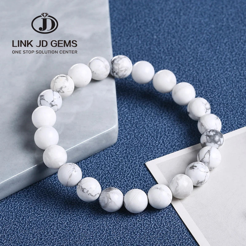 JD Natural Round White Turquoise Howlite Stone Bead Bracelet Women Chakra Energy Healing Yoga Bracelets for Christmas Gift