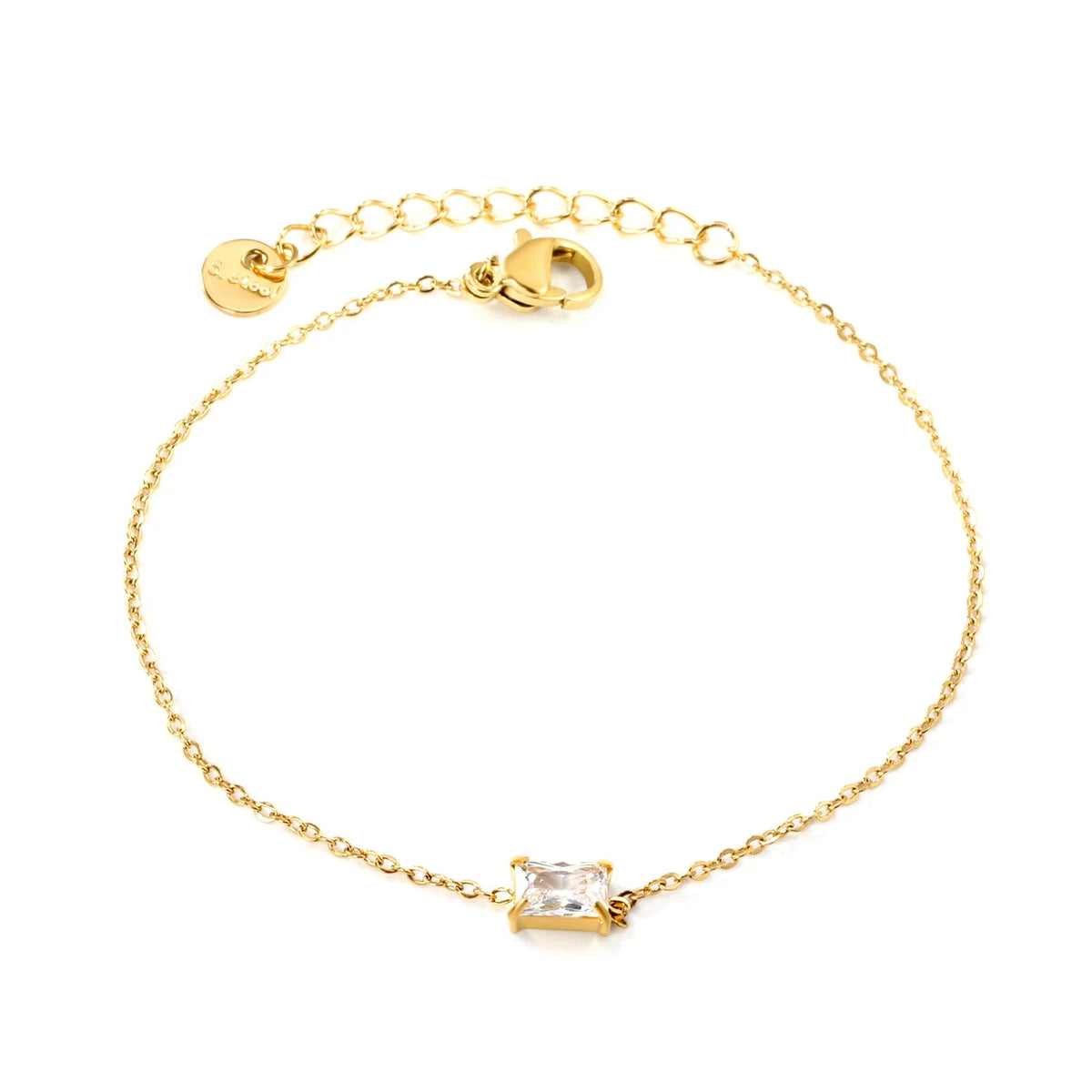 Fashion Cute Wholesale Jewelry 18K PVD Gold Plated Chain Bracelet Rectangle Zirconia Stainless Steel Charm Bracelet for Women MegaBDM