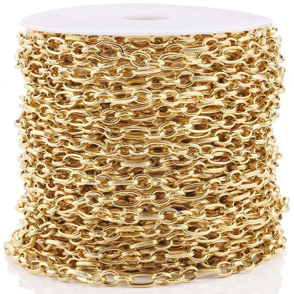 Tarnish Free Stainless Steel 3:1 Textured Round Oval Link Chain for Necklace & Bracelet DIY Making
