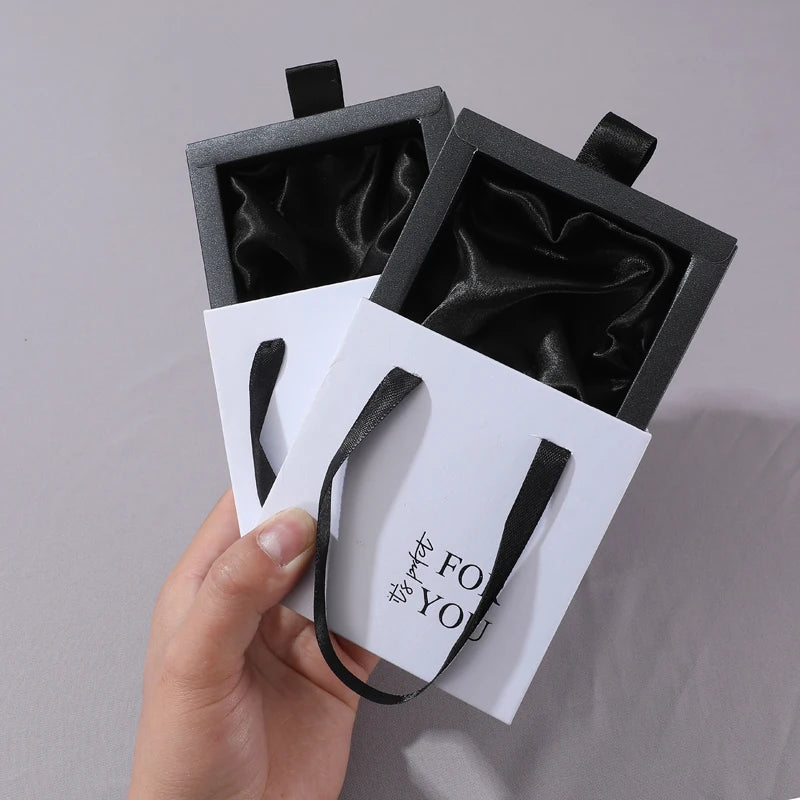 Custom Logo Cute Drawer Jewelry Packaging Box Slider Paper Jewellery Gift Box Sliding Ring Necklace Set Box with Handle