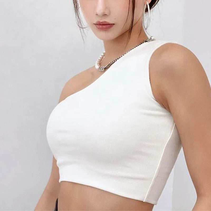 Custom Sexy One Shoulder Crop Tops for Women Ribbed Asymmetrical Sleeveless Slim Fit Party Clubwear Summer Tank Top MegaBDM