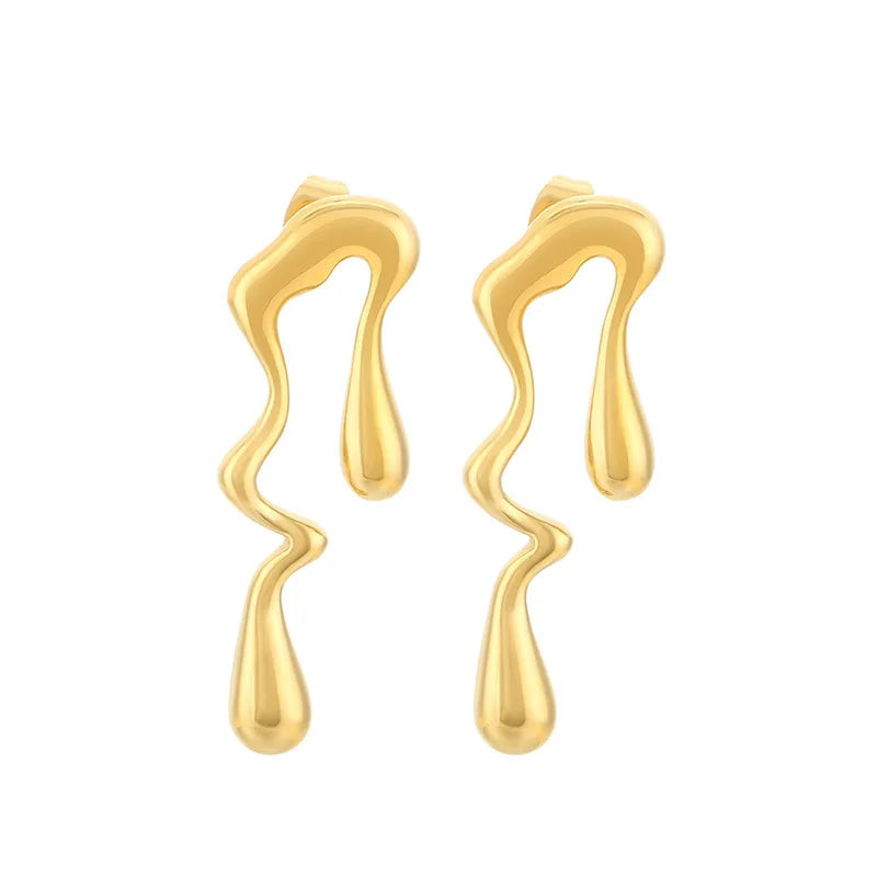 Wholesale Bulk Non Tarnish Stainless Steel Earring Gold Plated Jewelry Irregular Water Drop Dangle Stud Earrings