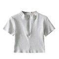 Women's T-Shirts High Waist 100% Cotton Tshirt Custom logo Blank Zipper Tshirts
