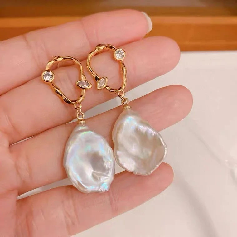 Wholesale Baroque Freshwater Pearl Earrings 925 Silver Needle Freshwater Pearl Earrings Female Gold Plated