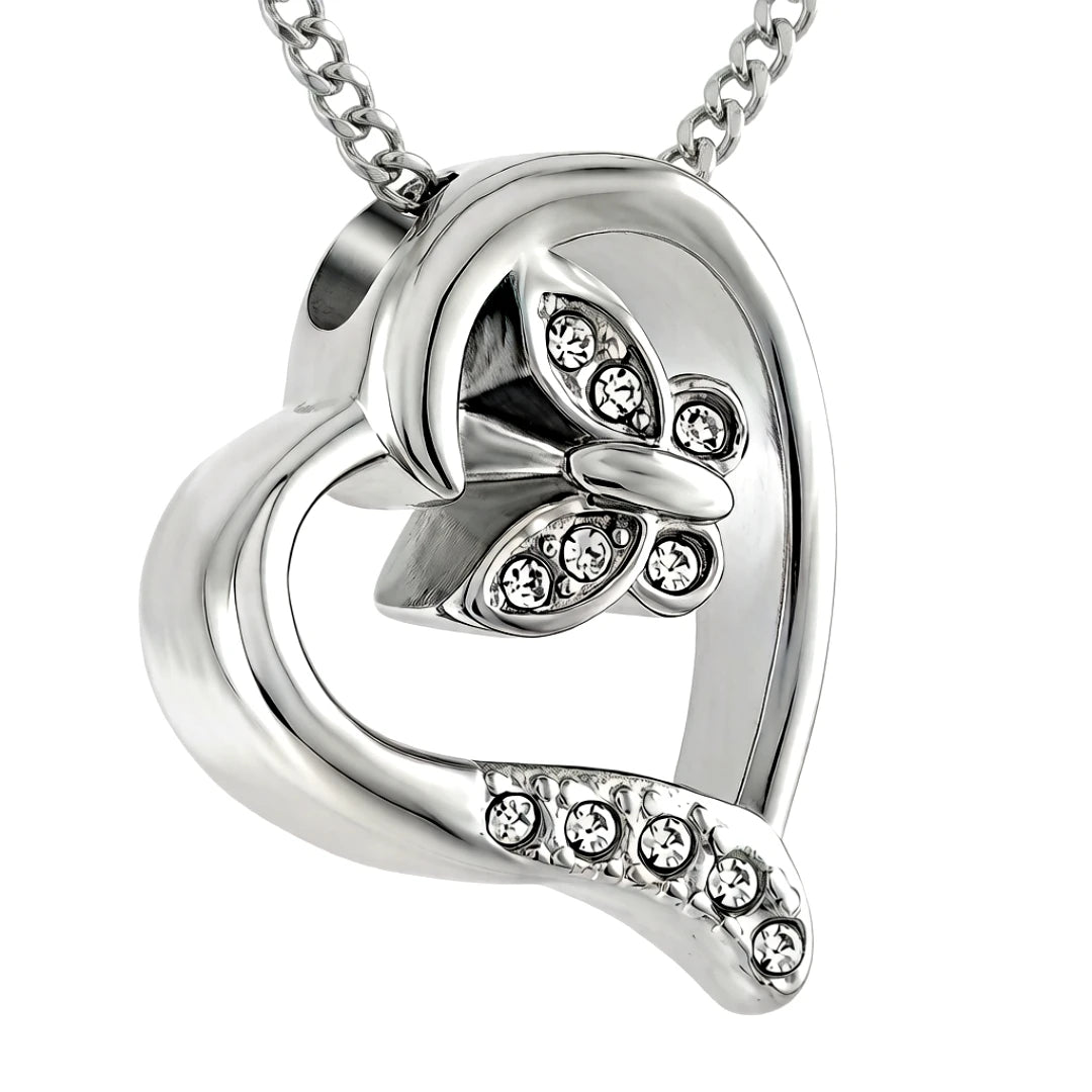 Heart Crystal Butterfly Urn Stainless Steel Cremation Ashes Urn Pendant Jewelry Keepsake Crystal butterfly Cremation Urn Ashes