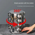 360 Degree Rotatable Stainless Steel Silver Spice Rack Organizer Classic Design Kitchen Seasoning Storage Revolving Spice Jars MegaBDM